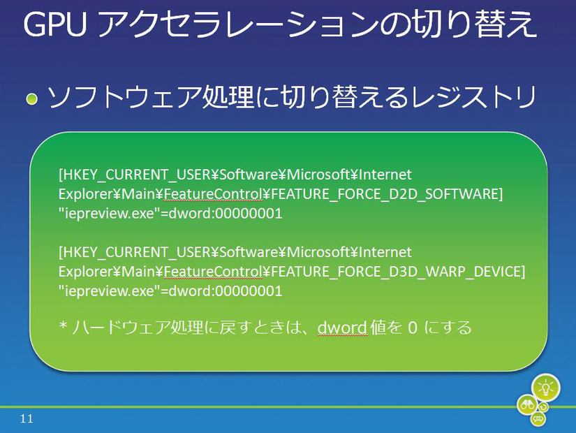 配布資料のAppendixに記載された、GPUアクセラレーションを無効にするレジストリ情報