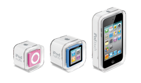 新型iPodのラインアップ（iPod shuffle、iPod nano、iPod touch）