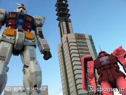 ガンダム 東静岡の実物大ガンダムに赤いシャア専用ザクがARで登場