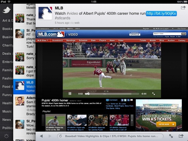 「Twitter for iPad」動画再生画面