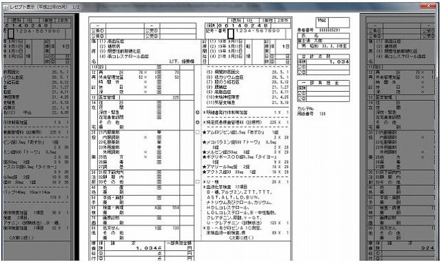 レセプト確認画面