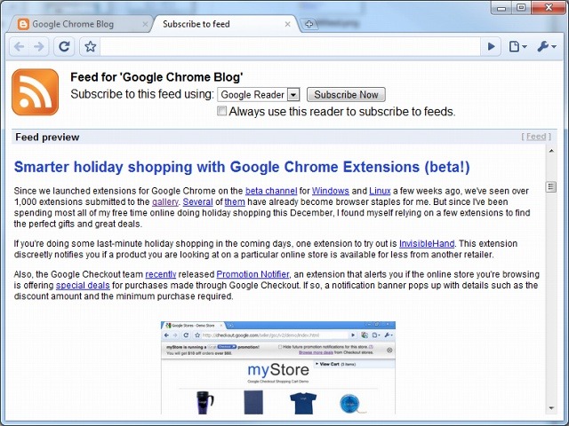 「RSS Subscription Extension」画面