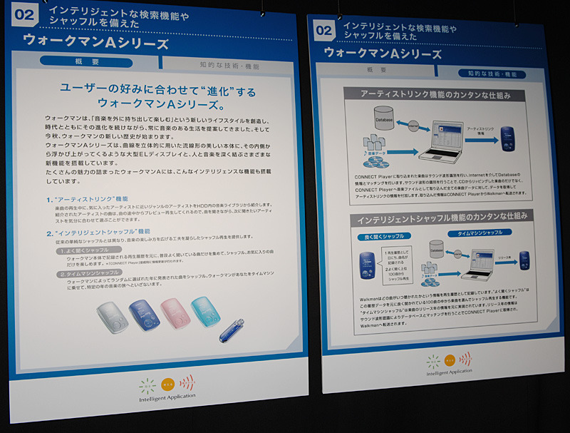 NW-A1000のメニュー画面。写真は、インテリジェントシャッフル機能を選んでいるところ