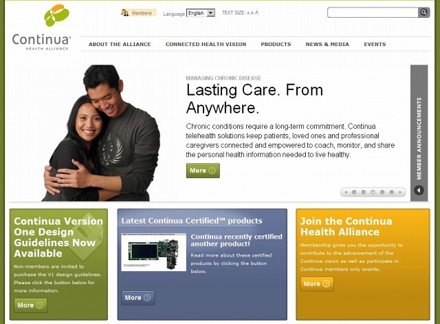 「Continua Health Alliance」サイト（画像）