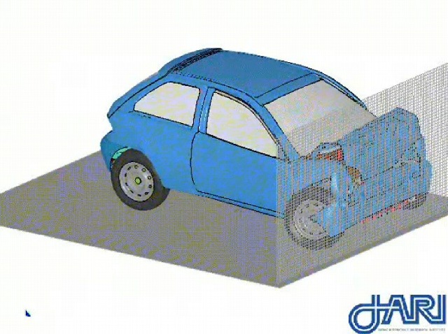 車の正面衝突シミュレーション（提供： 財団法人日本自動車研究所）