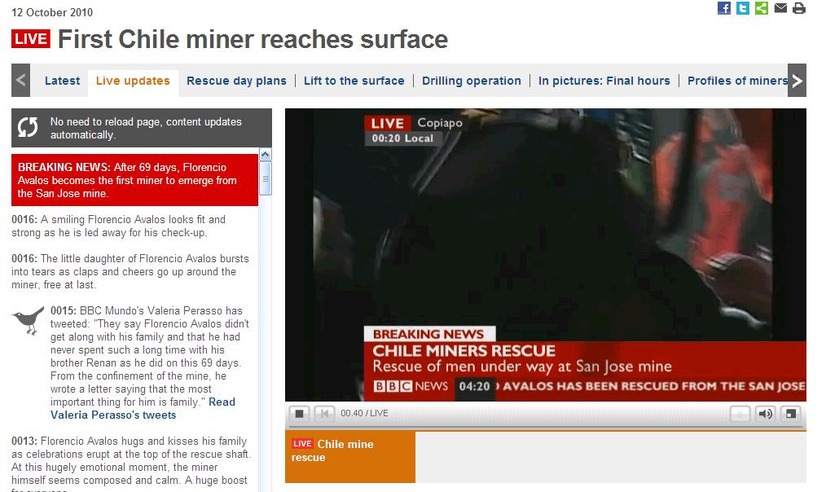 英BBCの救出作業中継サイト