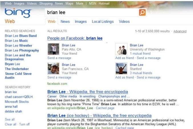 「Facebook Profile Results」の表示画面