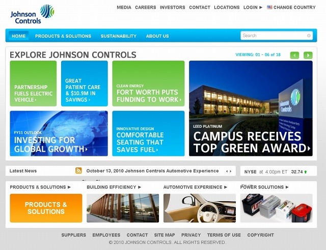 Johnson Controls Inc.サイト（画像）