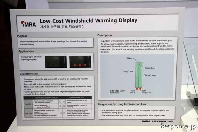 ITS世界会議2010 LED照明が当てられるとガラスに加工された部分が発光したかのように表示が浮かび上がる