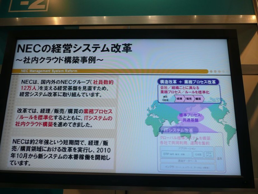 NECは自社グループ内で経営システムの改革にのりだし、社内クラウドを構築。そのノウハウをクラウドサービスとして提供している