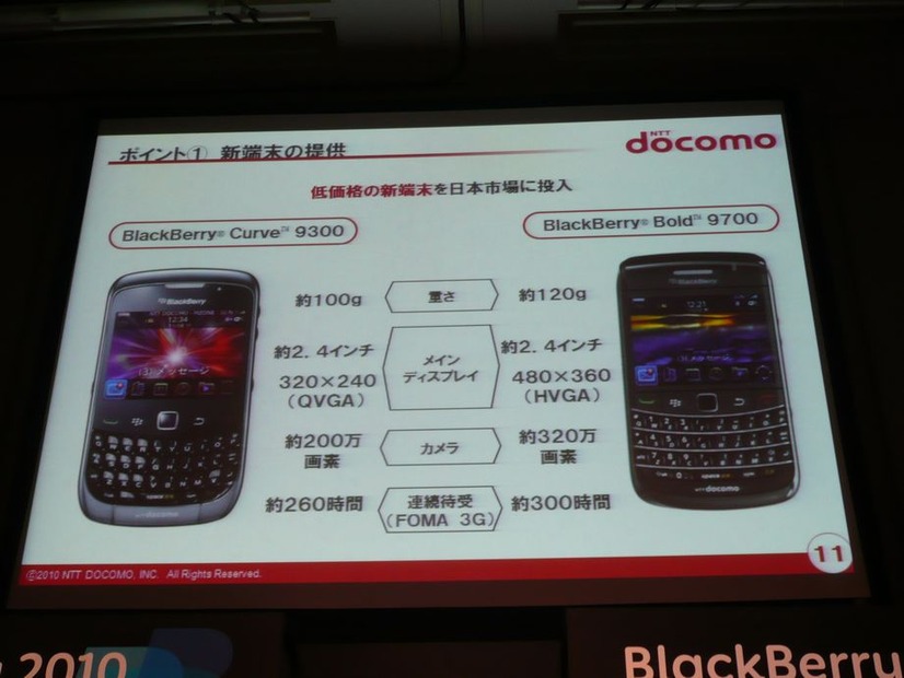 ドコモのBlackBerryに対する取り組み、その1。低価格な新端末「BlackBerry Curve9300」を販売