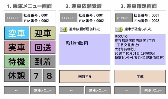 タクシー車内の端末画面