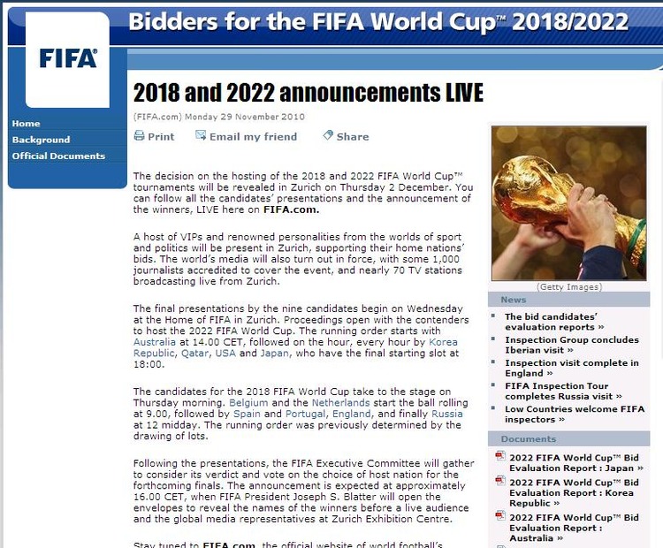 W杯開催地はブラッターFIFA会長から発表される