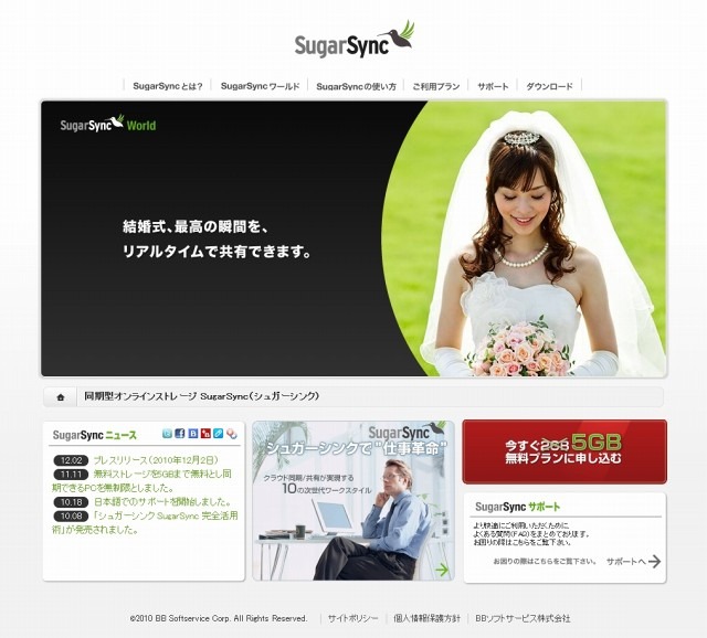 「SugarSync（シュガーシンク）」日本版サイト（画像）