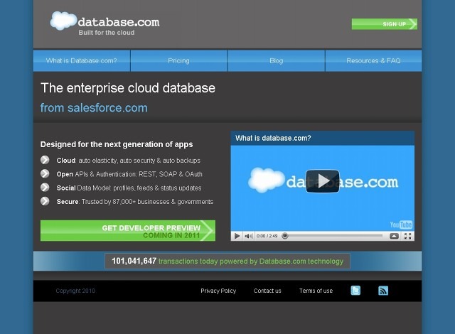「Database.com」サイト（画像）