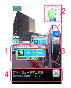 スポット情報などデータ表示や現在地を中心としたレーダーなど