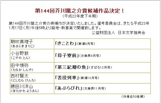 芥川賞候補の5作品