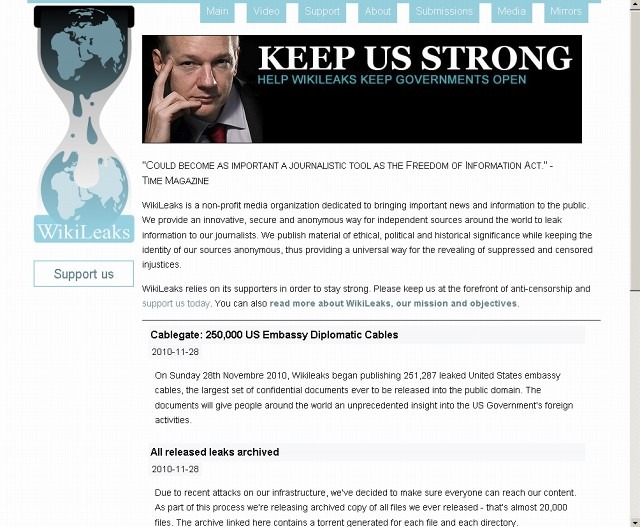 現在の「Wikileaks」サイト（画像）