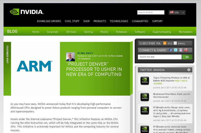 公式ブログでは「Project Denverのプロセッサーは新世代コンピューティングのさきがけとなる」との見出しが