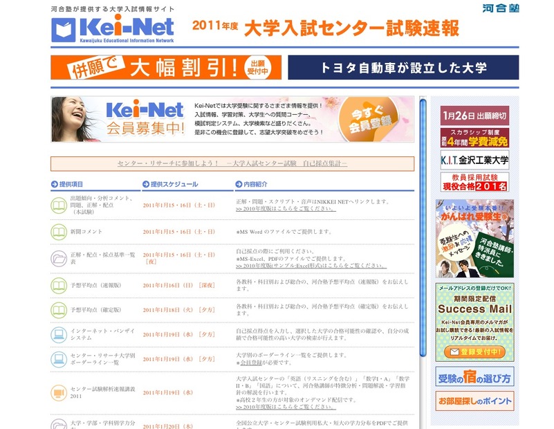 河合塾2011年度大学入試センター試験速報