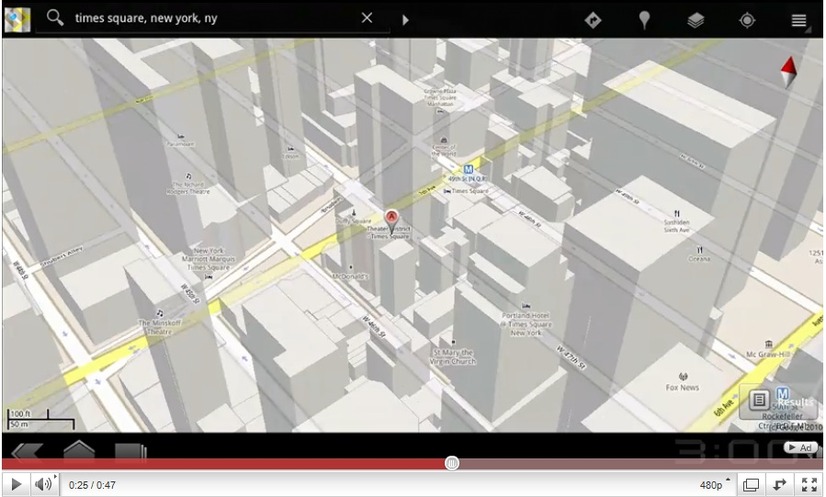 Android OS 3.0は、Google Maps 5.0に対応