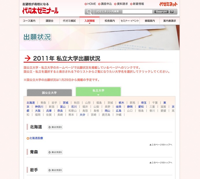 私立大学出願状況