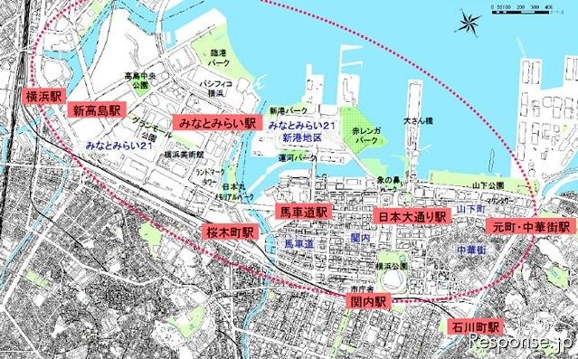 NTTドコモ 横浜都心部コミュニティサイクル社会実験実施区域