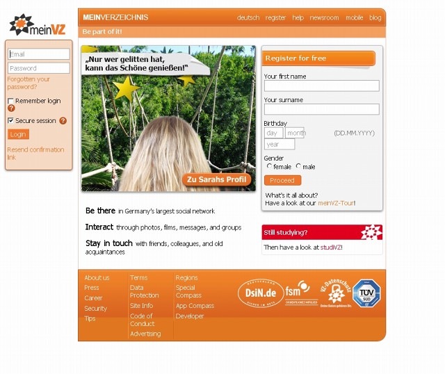 社会人向けSNS「meinVZ」