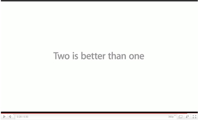 CM終盤に現れる「Two is better than one」