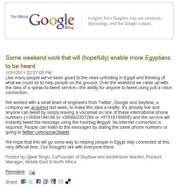Googleによる新サービス「speak2tweet」もスタート