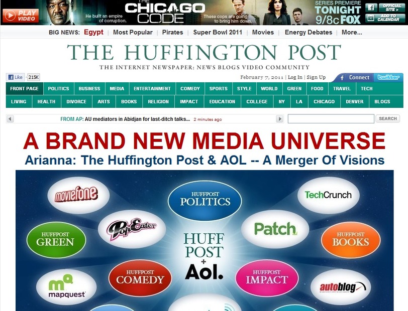 AOLは「Huffington Post」を、3億1500万ドル（約260億円）で買収