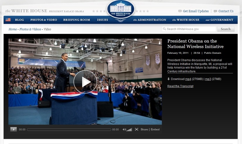 演説を収めた動画はホワイトハウスのホームページに掲載されている