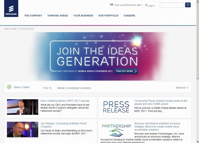 「エリクソン」サイト（画像）