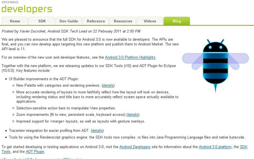 米Google、タブレットOSのAndroid 3.0最終版開発キットを公開