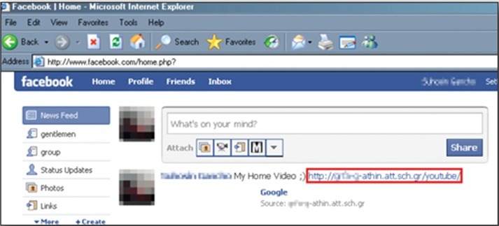 「My Home Video」と本文に記載したFacebookのメッセージ（URL は YouTube に偽装） 