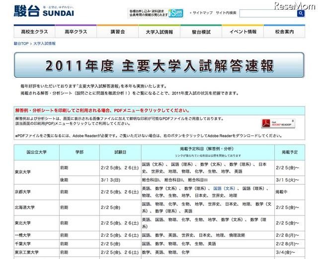 【大学受験】国公立2次試験、東京大学の解答速報が公開に 駿台予備校　解答速報