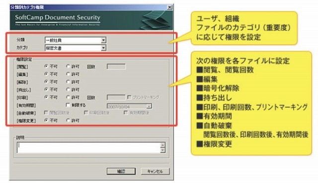 DRM機能では、印刷可否・印刷回数まで設定可能