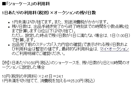 ショーケースの利用料について