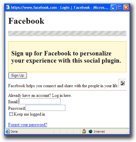 図5：Facebookのアカウント情報の入力を要求する画面 