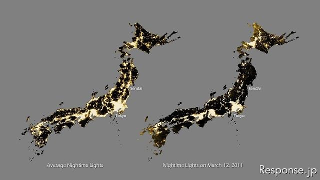 NOAA（アメリカ海洋大気圏局） が宇宙から撮影した夜間の日本列島