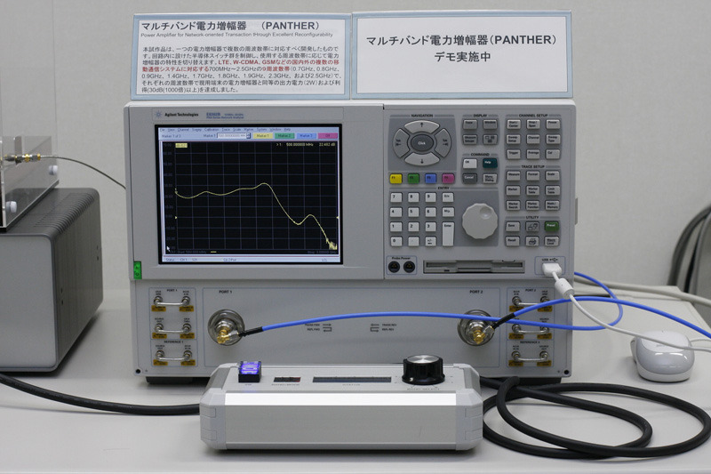 ネットワークアナライザによって、普段は見えない増幅器の周波数と利得（増幅率）の関係が一目で見られる