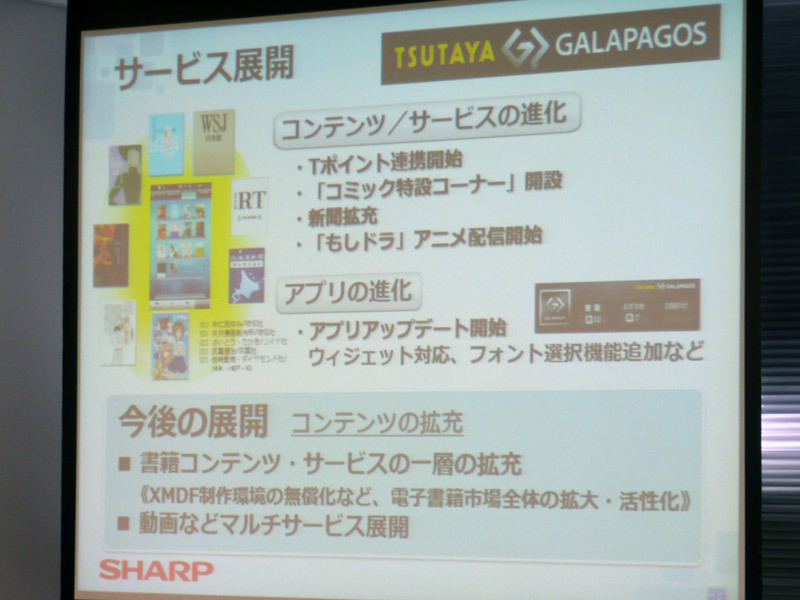 サービス連携にも注力するという。同社の夏モデルでは電子ブックストアサービス「TSUTAYA GALAPAGOS」を利用できるスマートフォンアプリがプリインストールされる