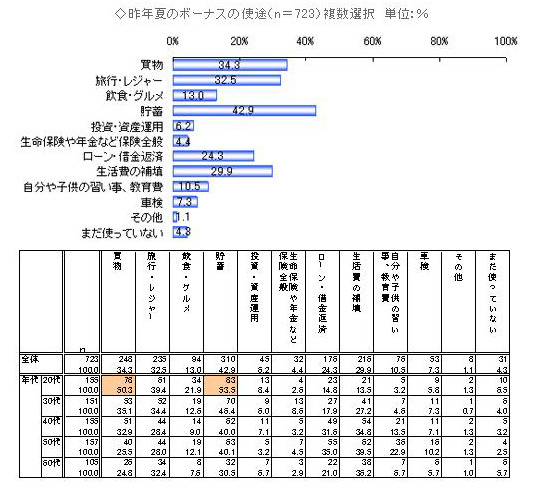 昨夏のボーナスの使途