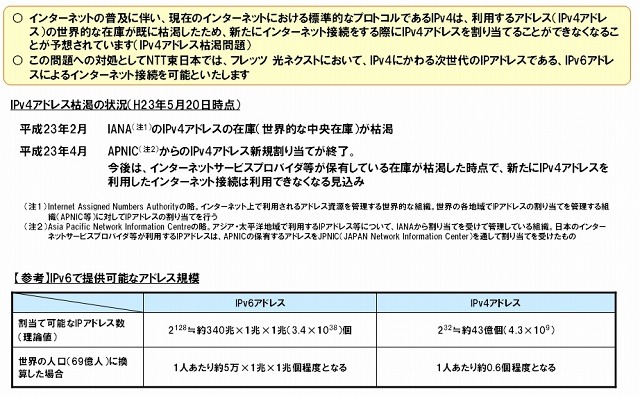 インターネット（IPv6）提供の背景について