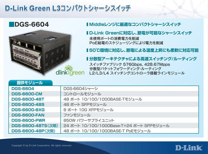 D-Link Green L3コンパクトシャーシスイッチ「DGS-6604」