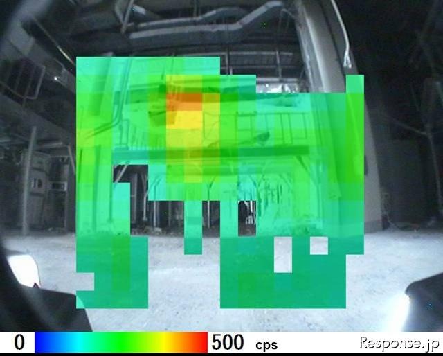 福島第一原子力発電所1号機建屋内、大物搬入口から南側二重扉付近、γカメラ（福島第一原子力発電所、5月20日撮影）