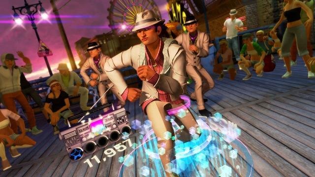 話題のKinect『DANCE CENTRAL』をタレントやモデルがプレイ  画面上のキャラクターにあわせてダンス。基本的な動作は右側のアイコンに表示される。