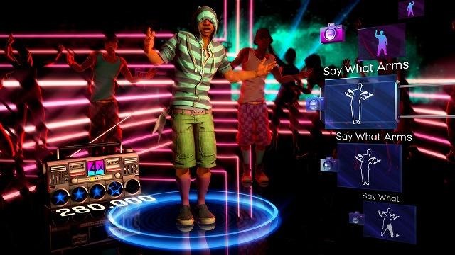 話題のKinect『DANCE CENTRAL』をタレントやモデルがプレイ  画面上のキャラクターにあわせてダンス。基本的な動作は右側のアイコンに表示される。