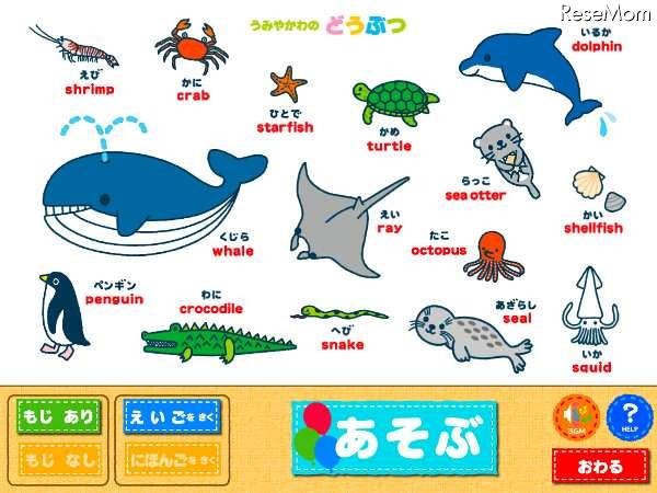 聞いて、さわって英語に親しむ…iPad専用「こどもえいごずかん」 うみやかわのどうぶつ