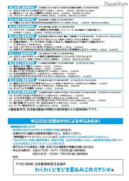 2足歩行ロボット製作など「 わくわく どきどき 夏休み工作スタジオ」 講座一覧